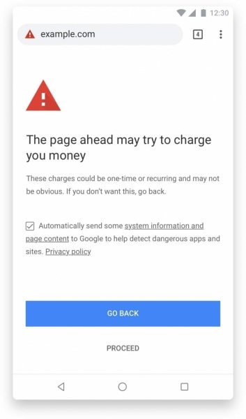 Google Chrome 71 предупредит о платных мобильных подписках"