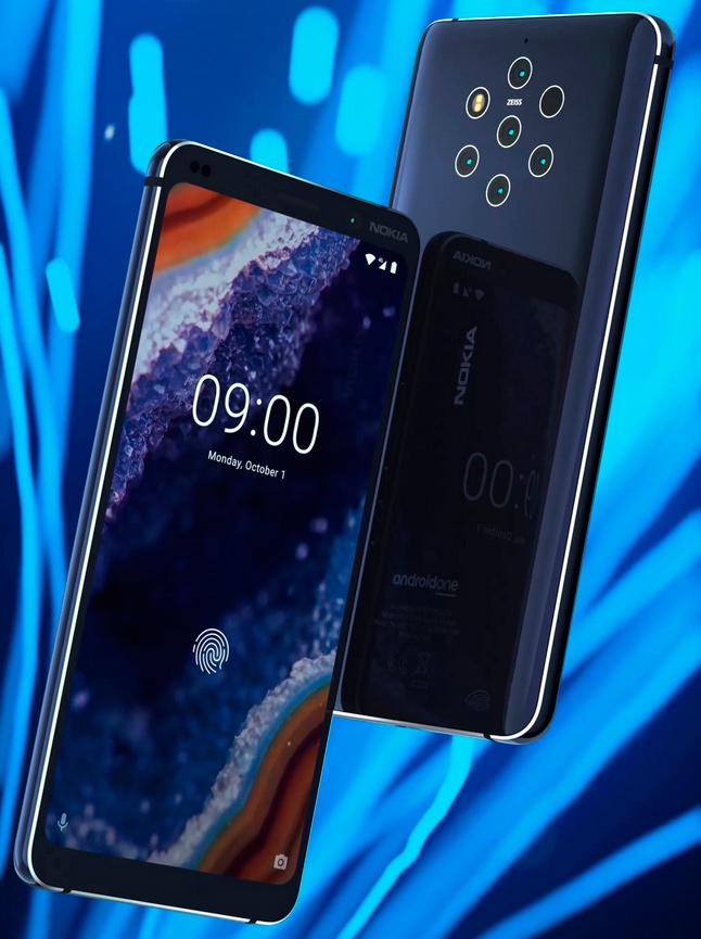 Nokia 9 с пятимодульной камерой и сканером отпечатков в дисплее показался на пресс-рендере"