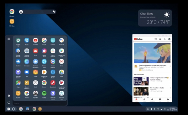 Ранний вариант десктопного режима Android Q со сторонним лаунчером"