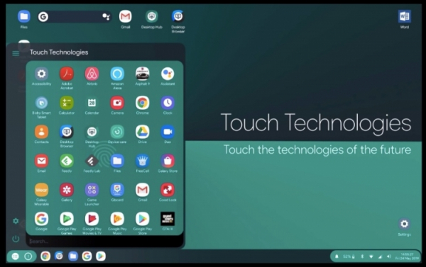Ранний вариант десктопного режима Android Q со сторонним лаунчером"
