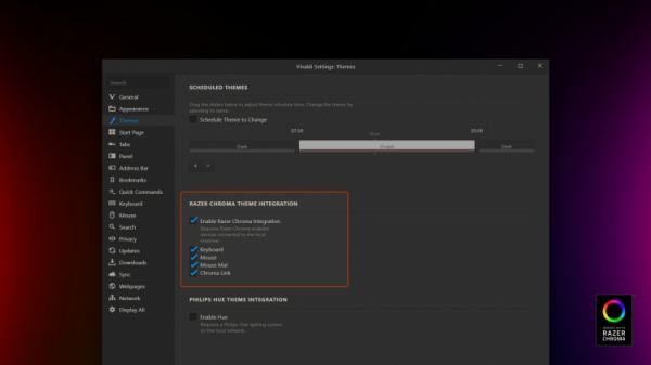 Vivaldi 2.5 научили управлять подсветкой Razer Chroma"
