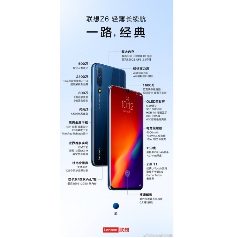 Спецификации смартфона Lenovo Z6 раскрыты до официального анонса"