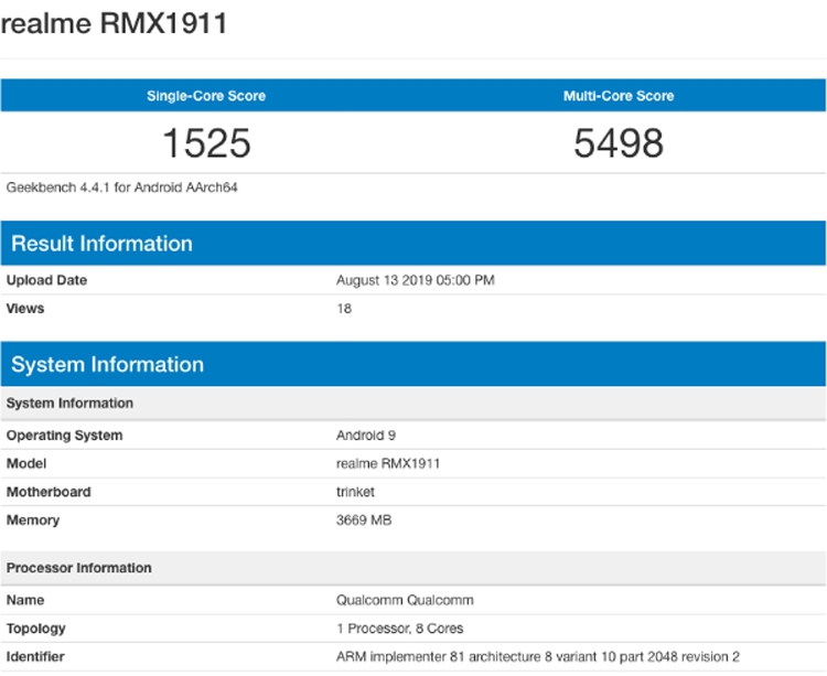 Смартфон Realme 5 предстал в бенчмарке с процессором Snapdragon 665"