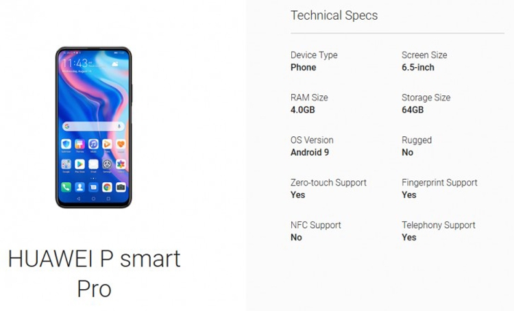 Huawei P Smart Pro получит 6,5-дюймовый экран"