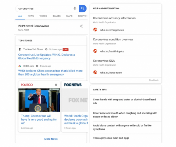 Google добавила в поиск информационный сервис на тему коронавируса"