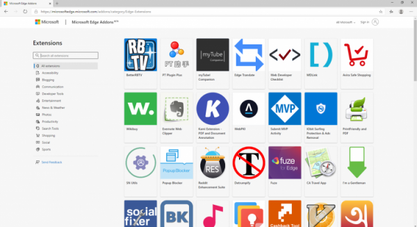 Число расширений для Microsoft Edge превысило 1000"
