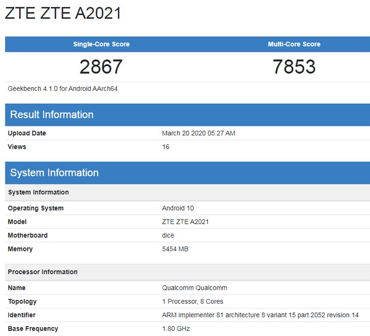 Новый смартфон ZTE с чипом Snapdragon и 6 Гбайт ОЗУ замечен в Geekbench"