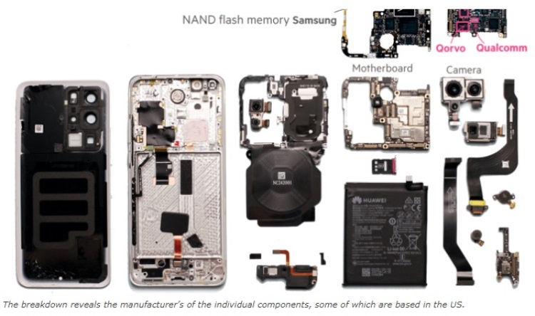 Несмотря на санкции американского правительства, в смартфоне Huawei P40 есть произведённые в США детали"