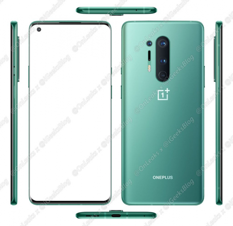 Просочились детальные изображения OnePlus 8  для прессы во всех трёх цветовых исполнениях"