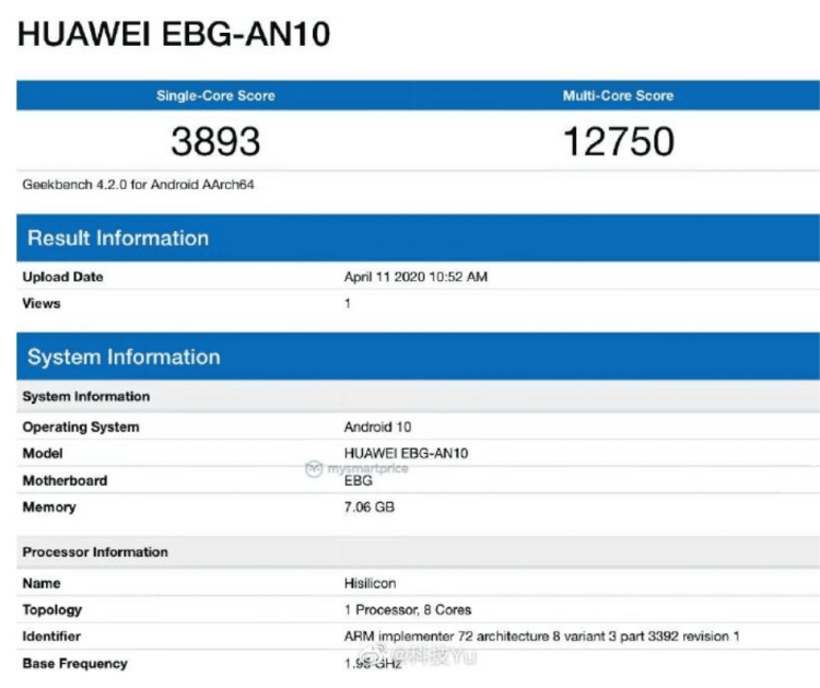 Предполагаемый Honor 30 Pro+ появился в базе Geekbench с чипом Kirin 990"