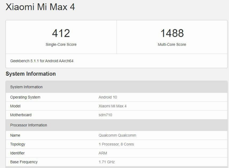 Смартфон Xiaomi Mi Max 4 получит процессор Snapdragon 710"