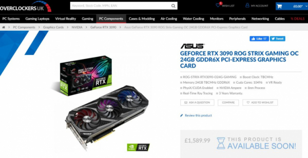Озвучены первые цены на неэталонные варианты видеокарт GeForce RTX 30-й серии"
