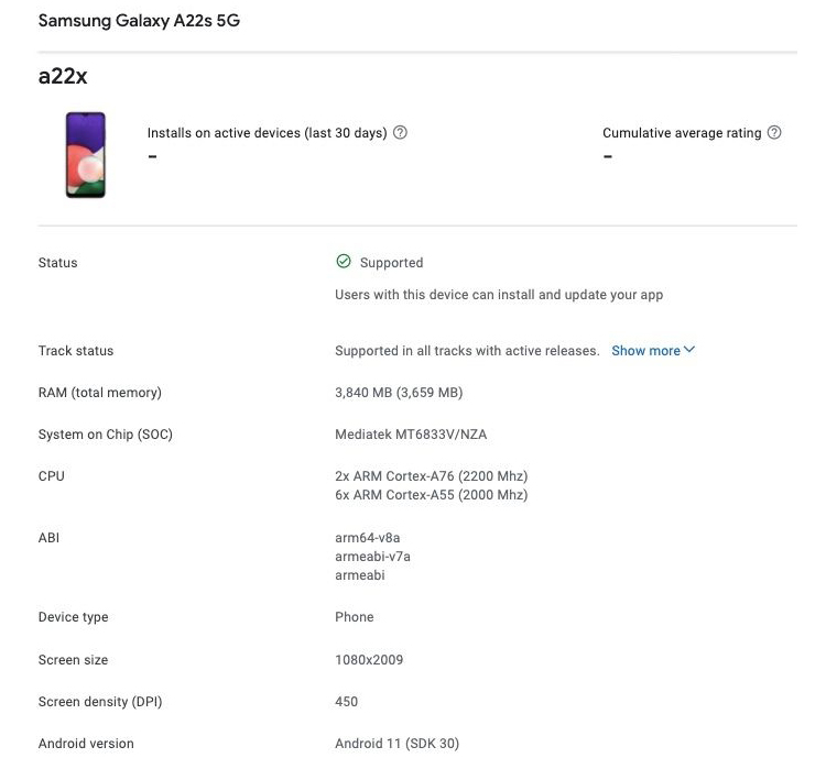 Samsung готовит смартфон Galaxy A22s 5G с процессором MediaTek Dimensity"