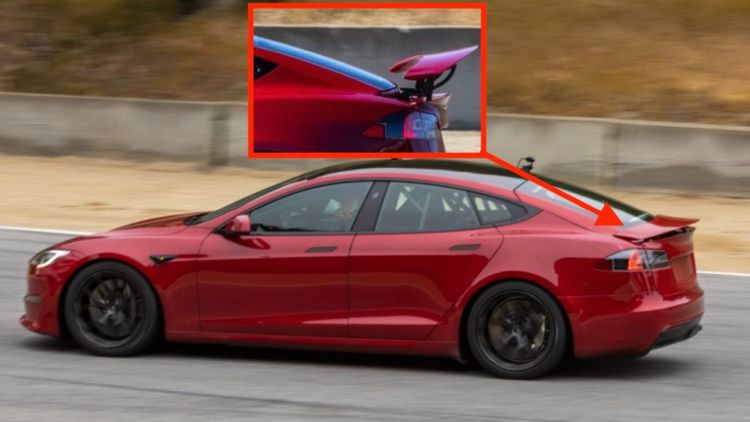 На гоночной трассе замечен вариант Tesla Model S Plaid с выдвижным спойлером на крышке багажника"